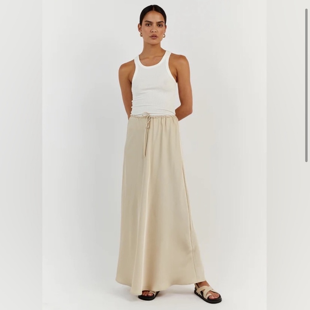 NWOT DISSH Bloom Satin Midi Skirt in Stone